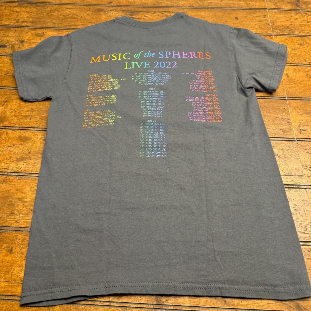 Coldplay Music of the Spheres Live 2022 Tour T Shirt Size S Gray Cotton - Picture 3 of 3